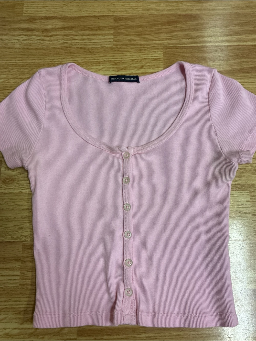 Brandy Melville Light Pink Ribbed Zelly Short Sleeve Crop Top
